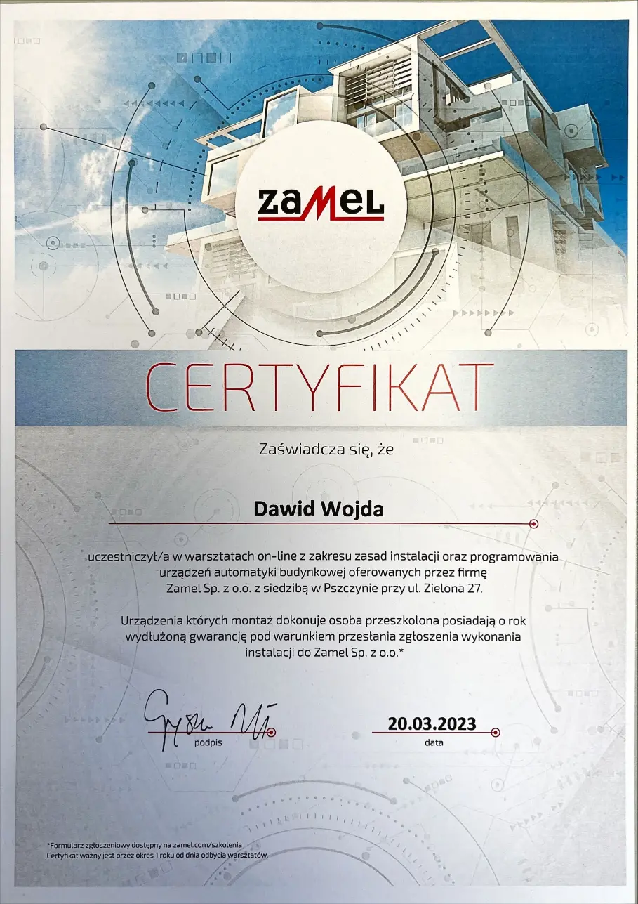 Certyfikat szkoleniowy Zamel – Insta Guards